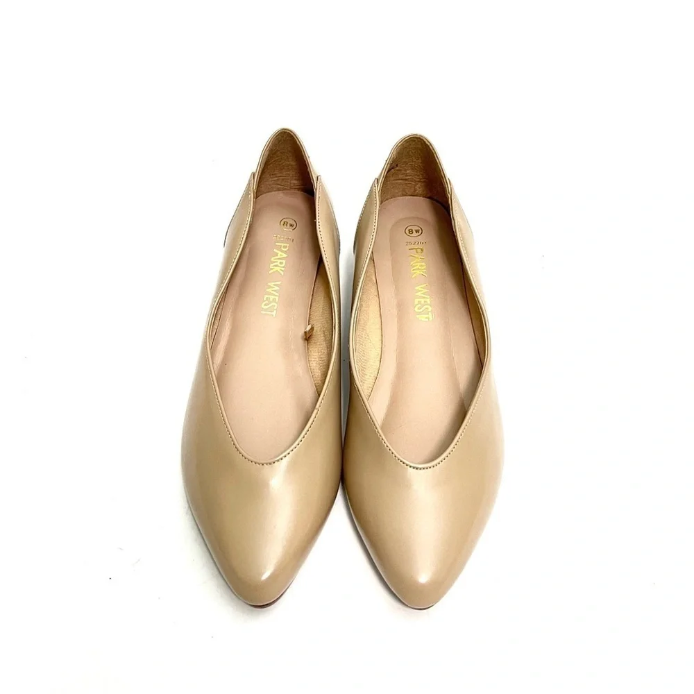 Vintage 1980s deadstock vegan beige leather slip on mini wedge heels